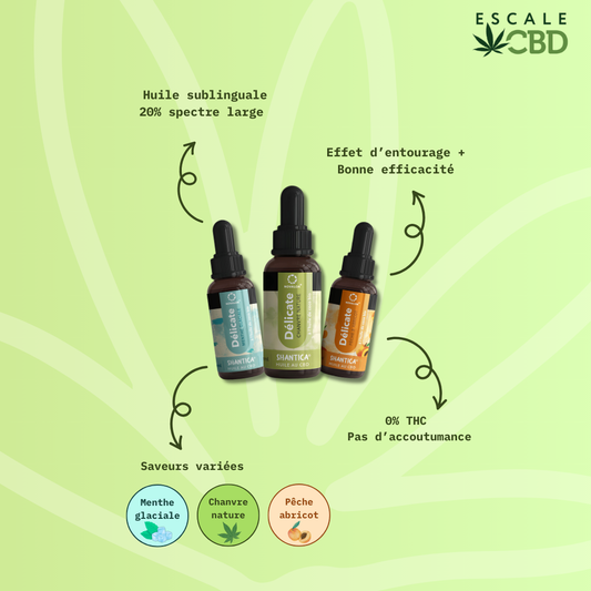 Huile Sublinguale CBD "Délicate" Spectre Large 20%